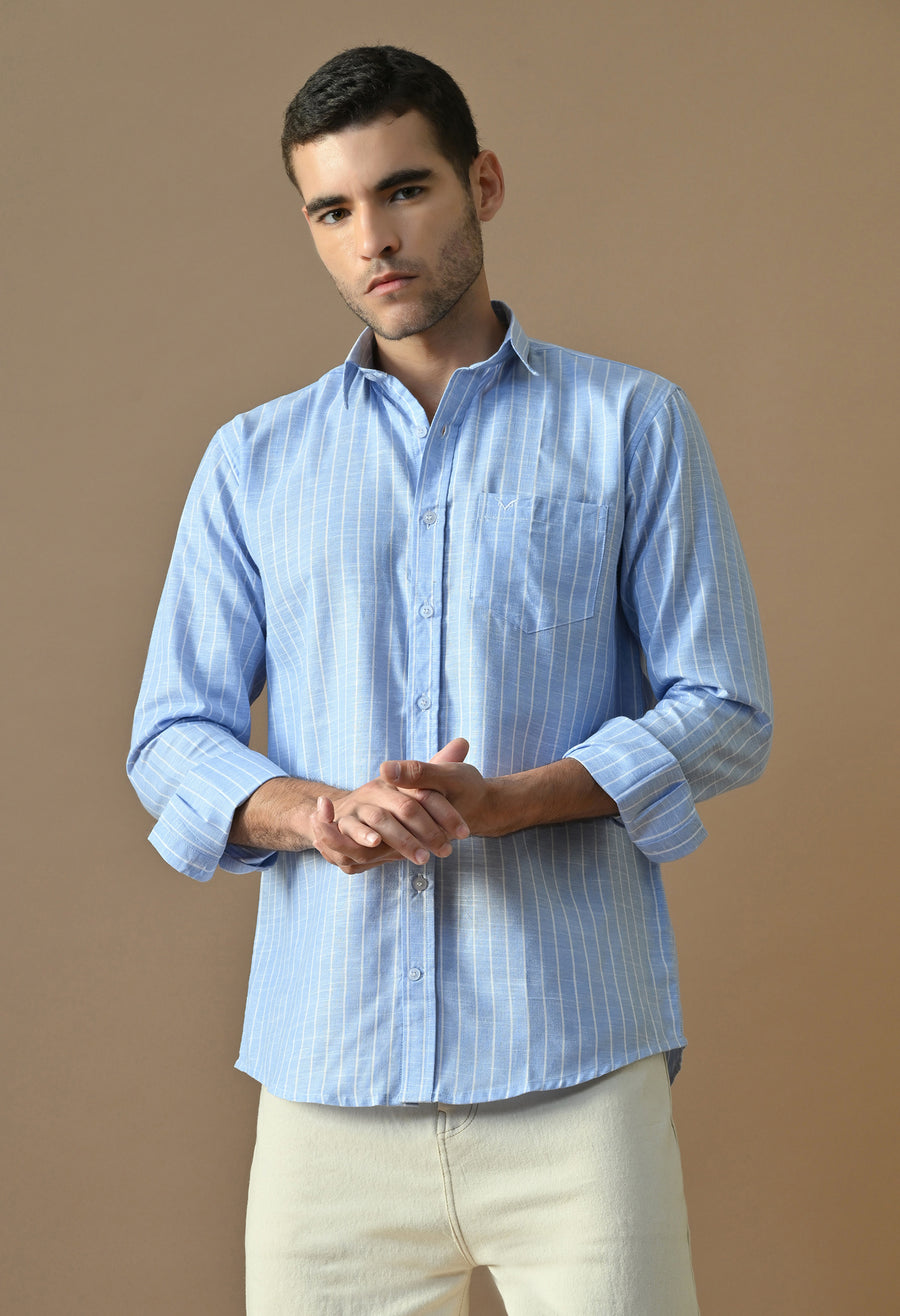 OUTSYN Skyline Blue Stripe Shirt front view