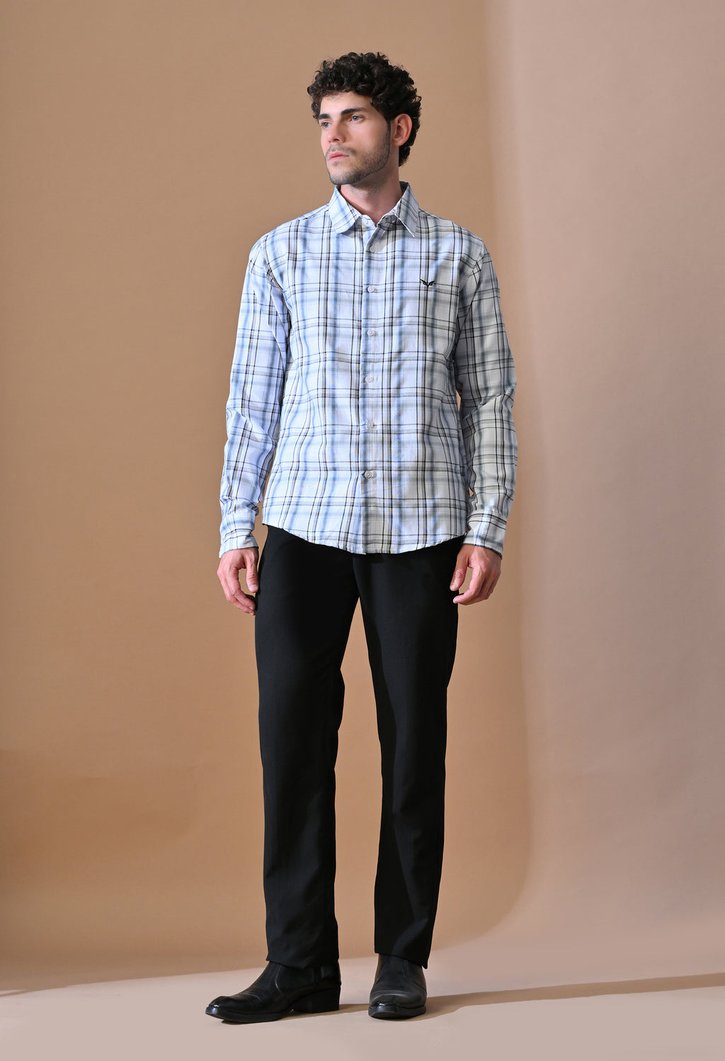 Classic Blue & Grey Plaid Button-Up Shirt