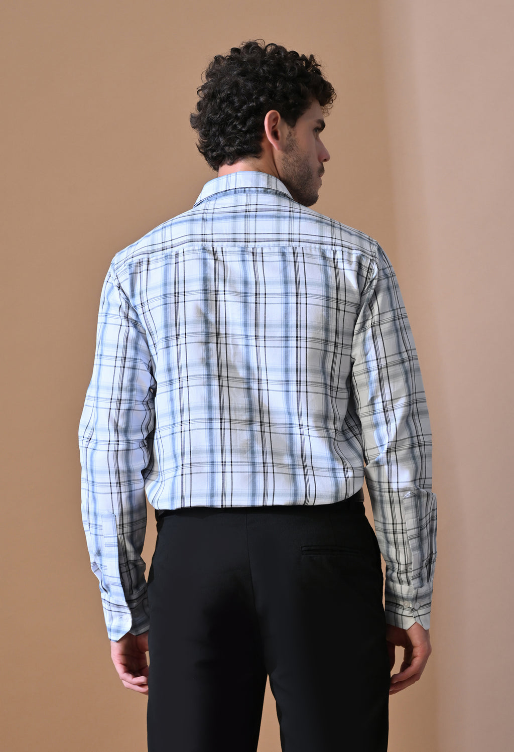 Classic Blue & Grey Plaid Button-Up Shirt