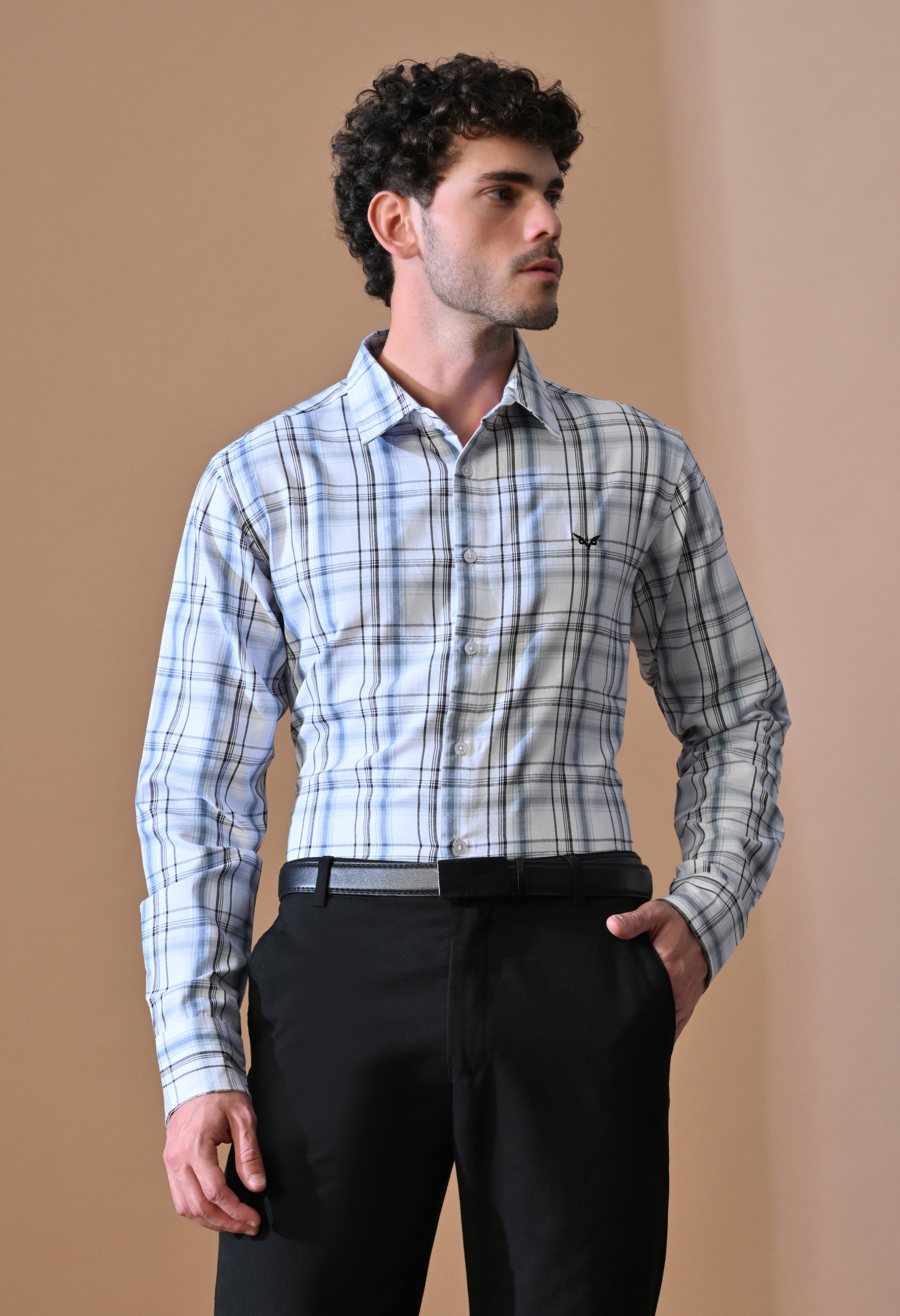 Classic Blue & Grey Plaid Button-Up Shirt