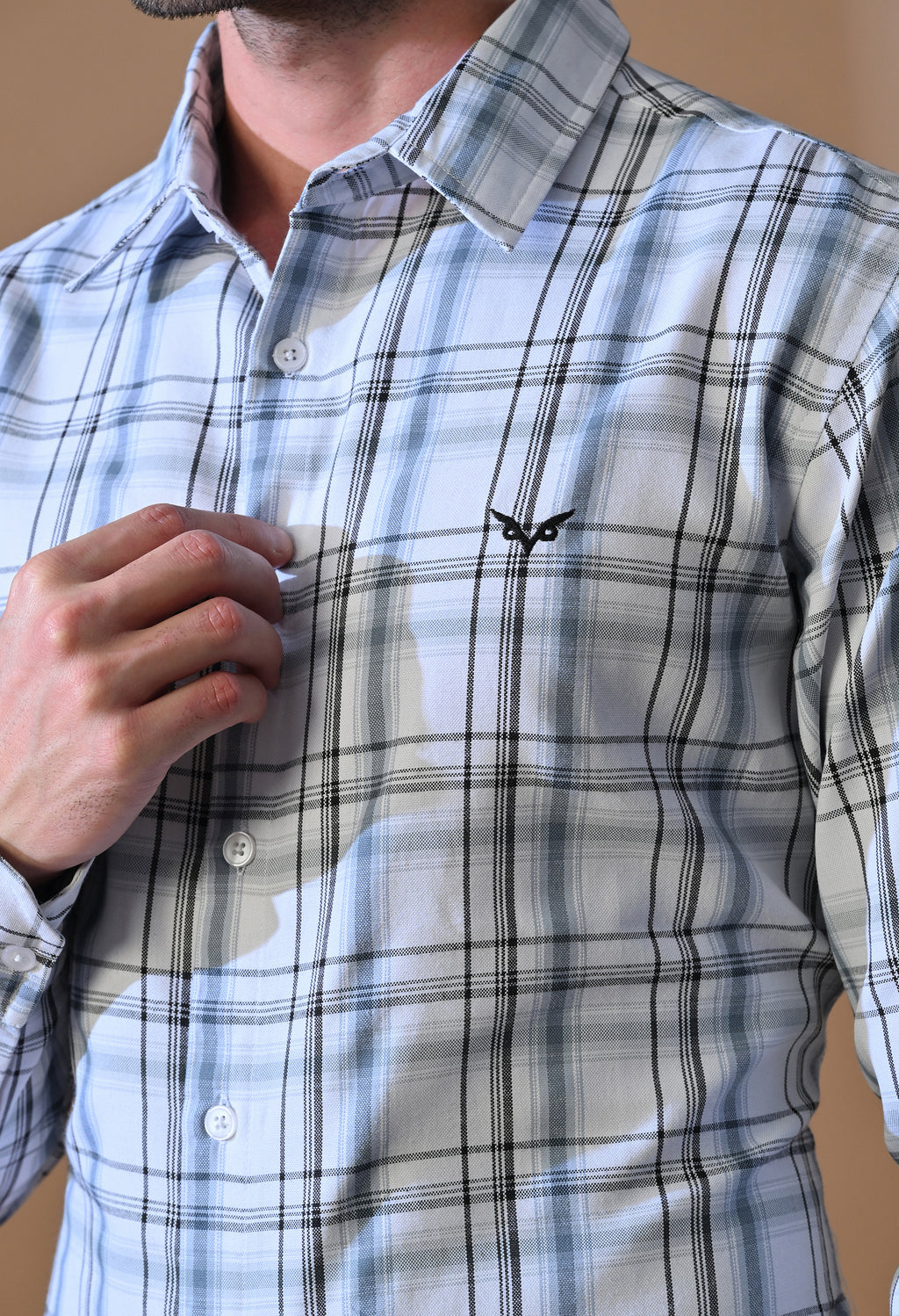 Classic Blue & Grey Plaid Button-Up Shirt