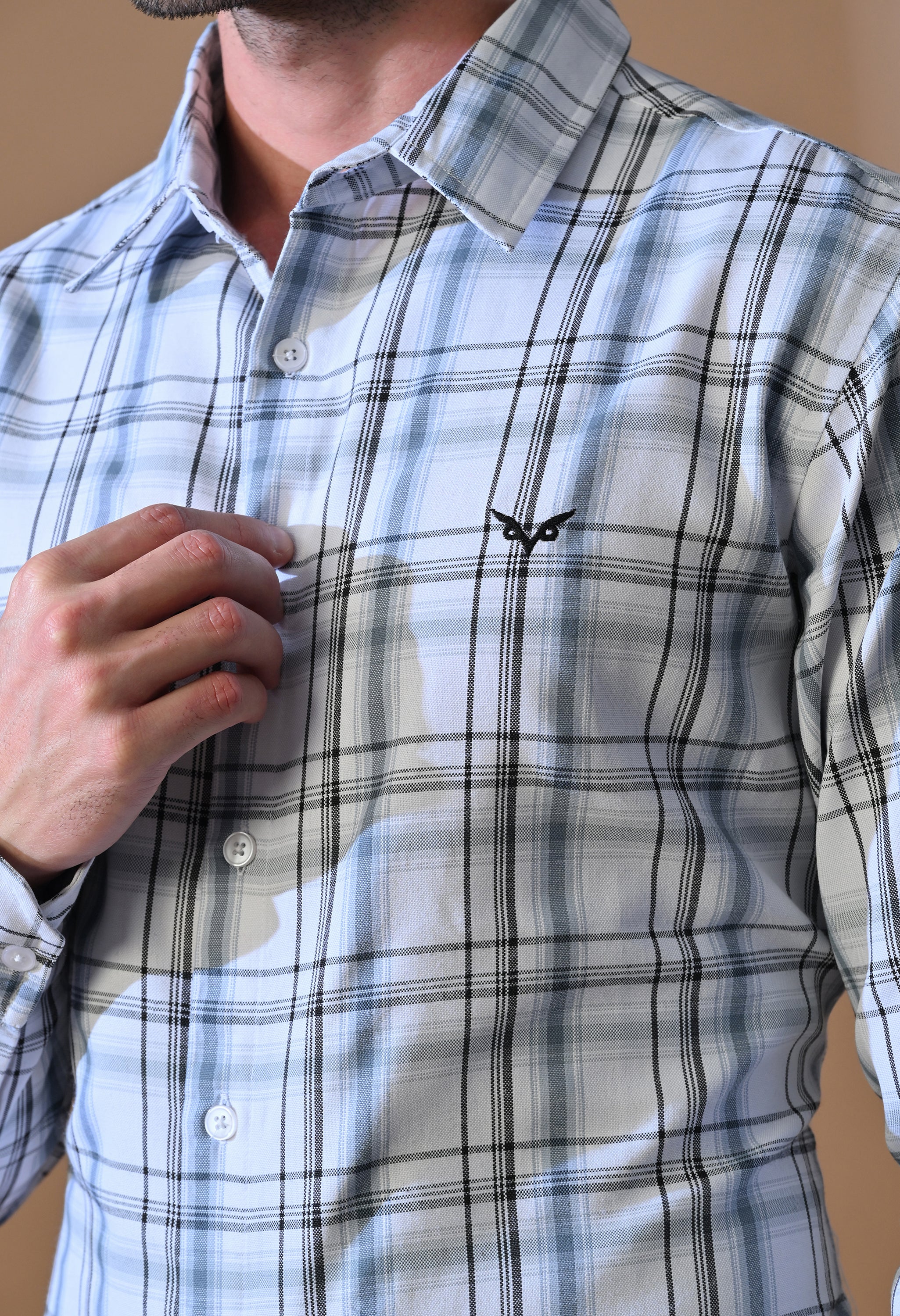 Classic Blue & Grey Plaid Button-Up Shirt