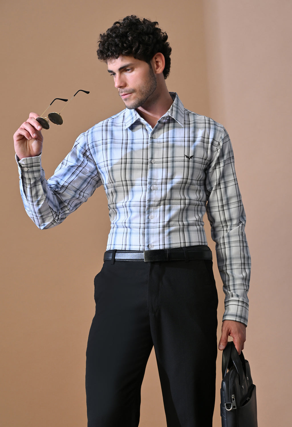 Classic Blue & Grey Plaid Button-Up Shirt