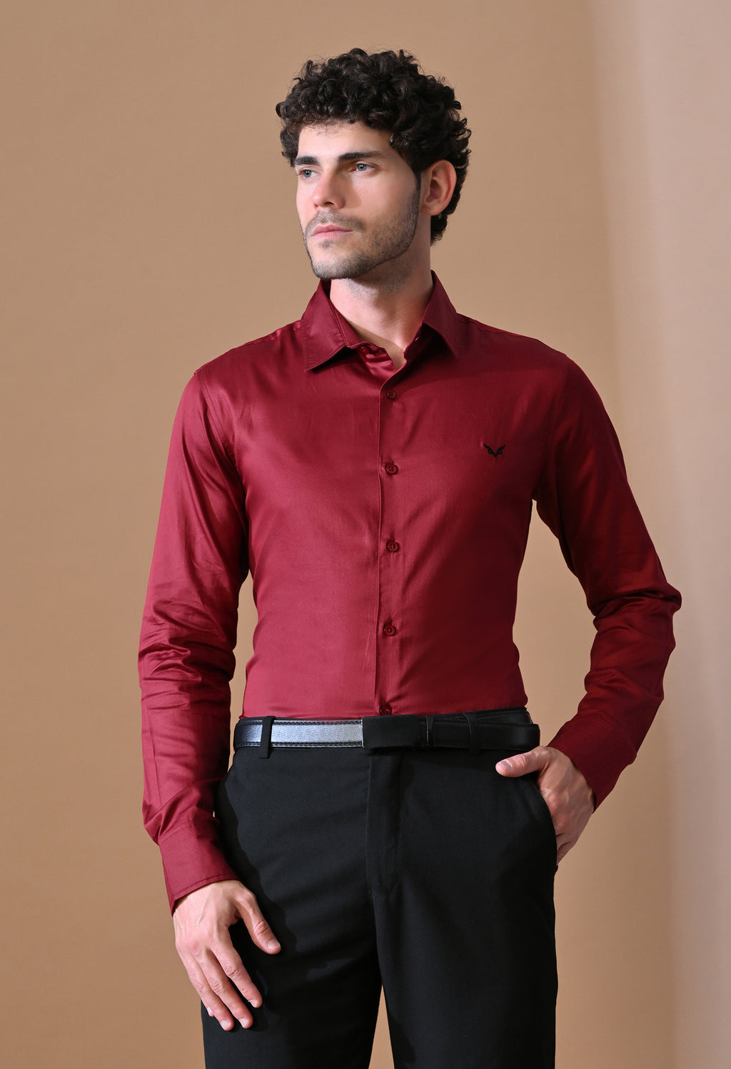 Men’s Slim-Fit Maroon Formal Shirt