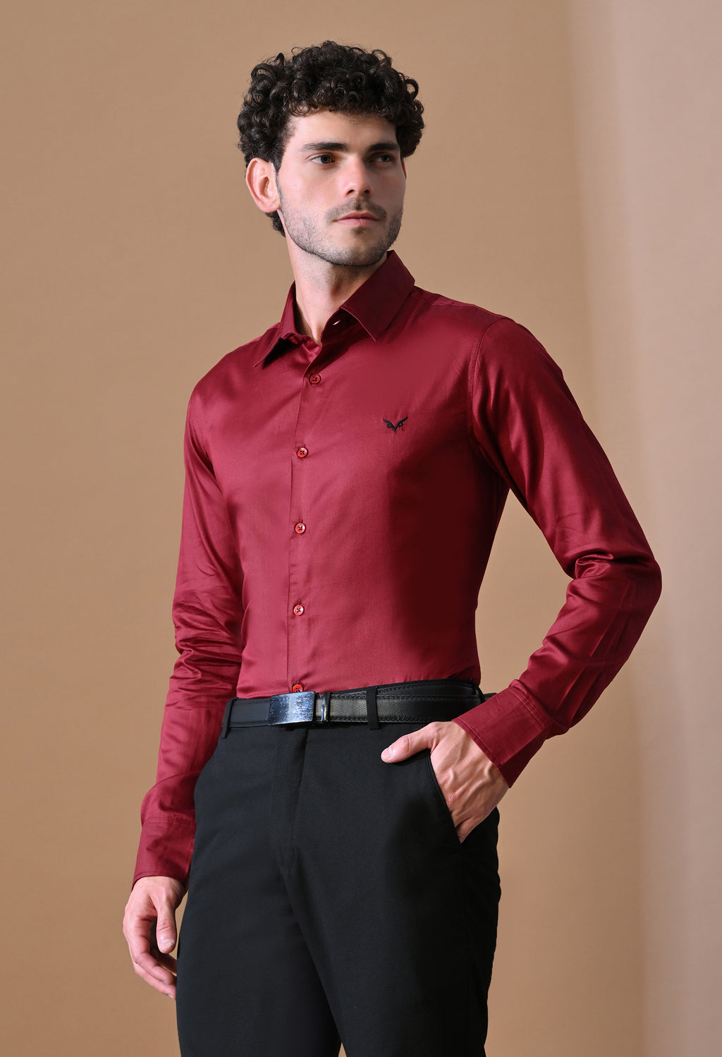 Men’s Slim-Fit Maroon Formal Shirt