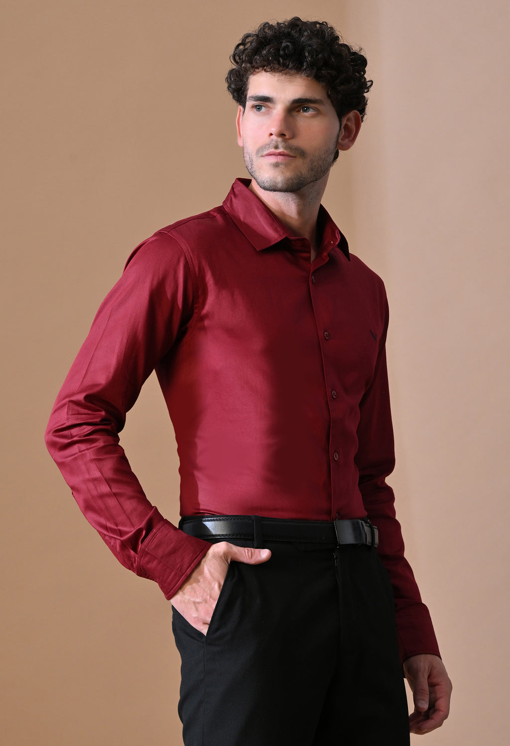 Men’s Slim-Fit Maroon Formal Shirt
