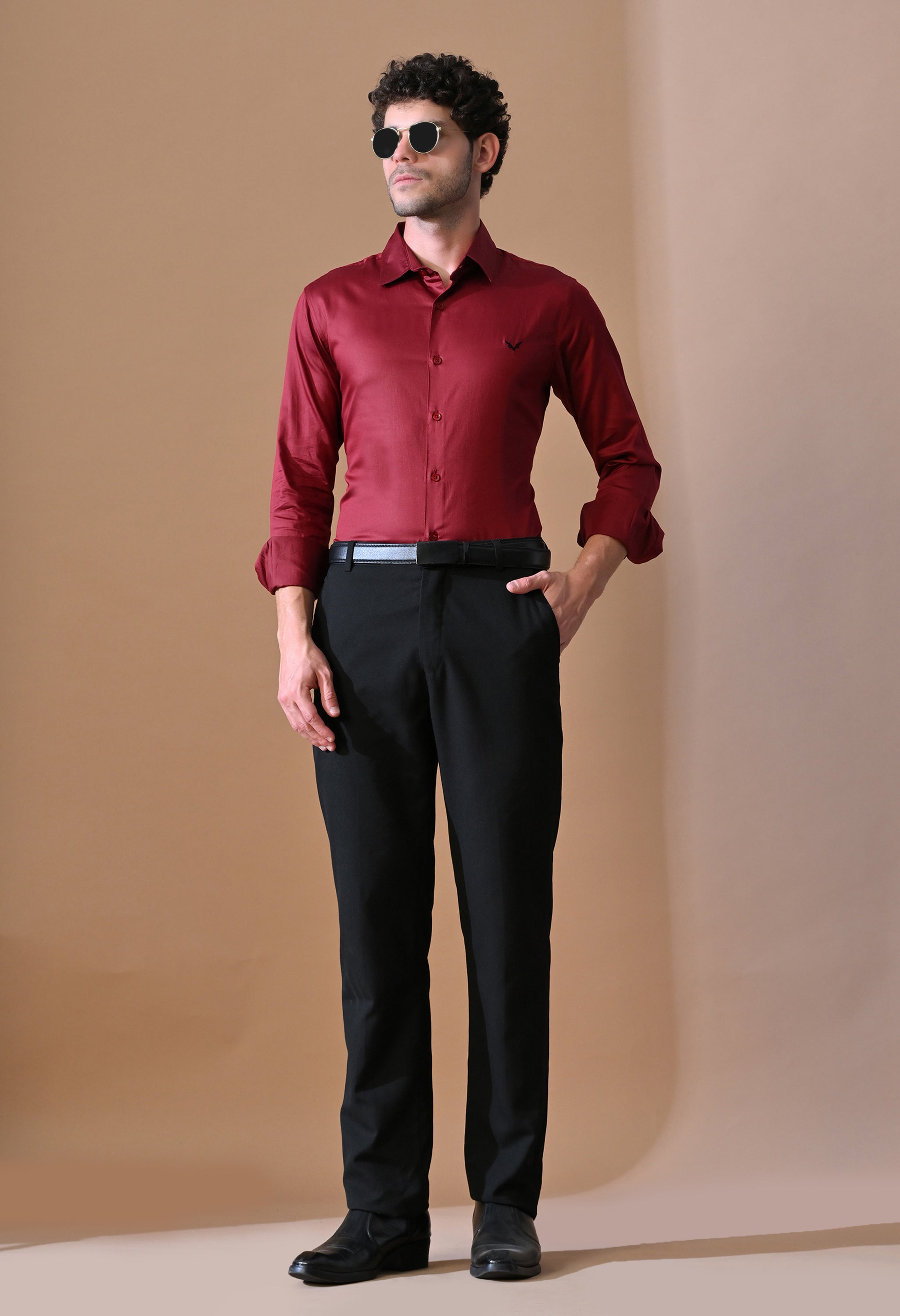 Men’s Slim-Fit Maroon Formal Shirt