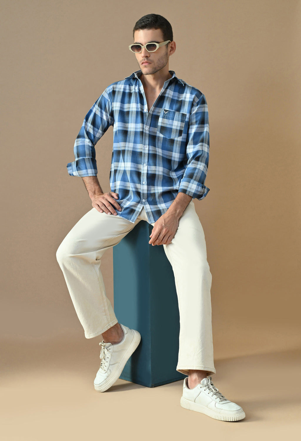 Cobalt Check Button-Up Shirt