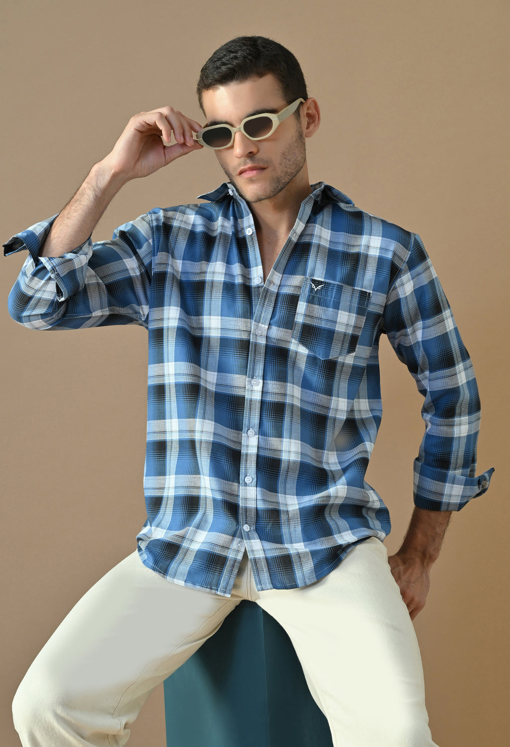 Cobalt Check Button-Up Shirt