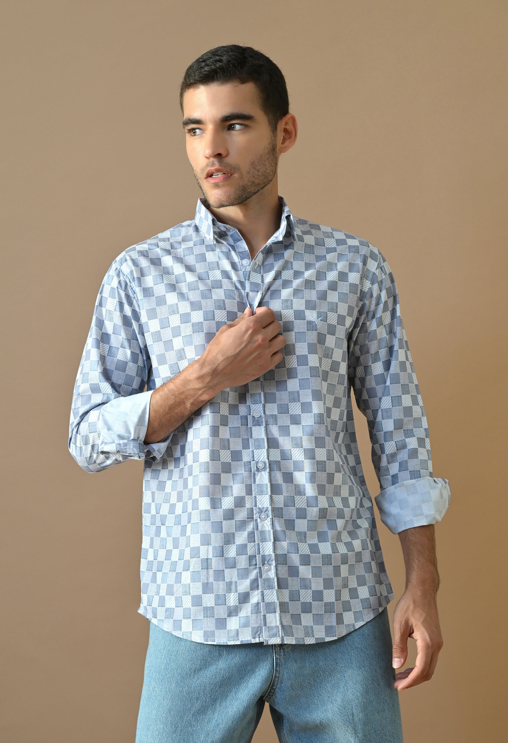 Blue Pixel Checkerboard Shirt