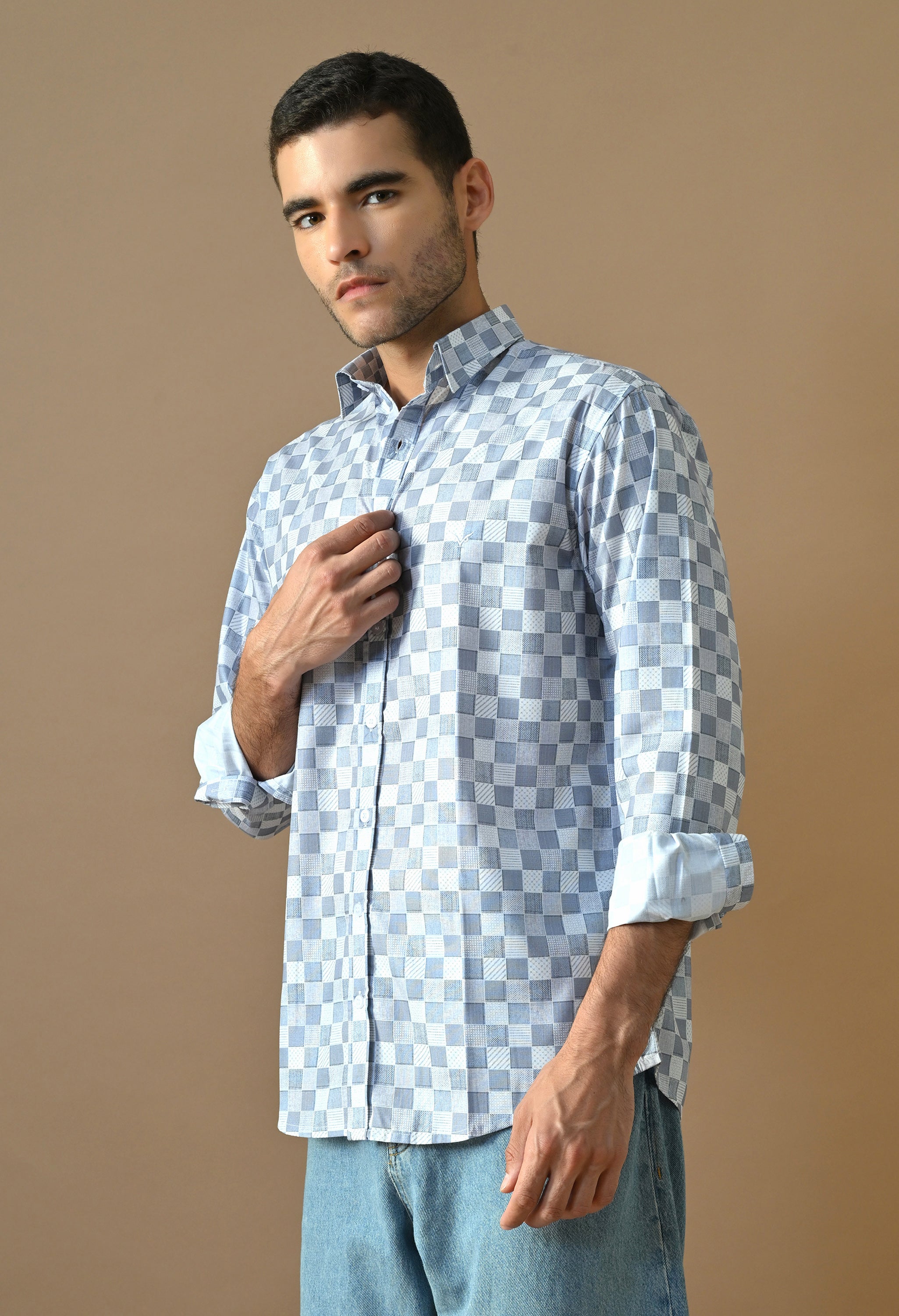 Blue Pixel Checkerboard Shirt