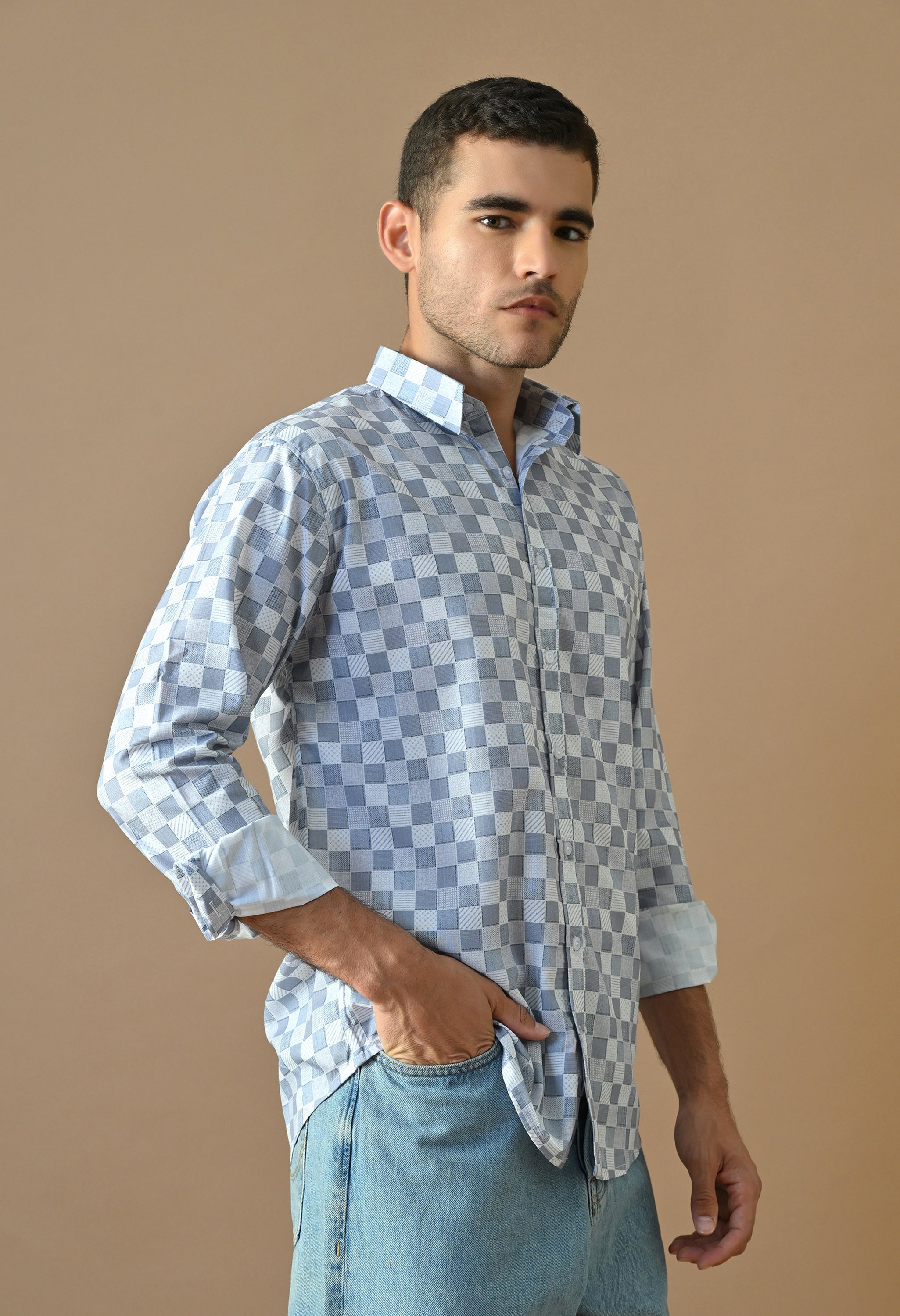 Blue Pixel Checkerboard Shirt