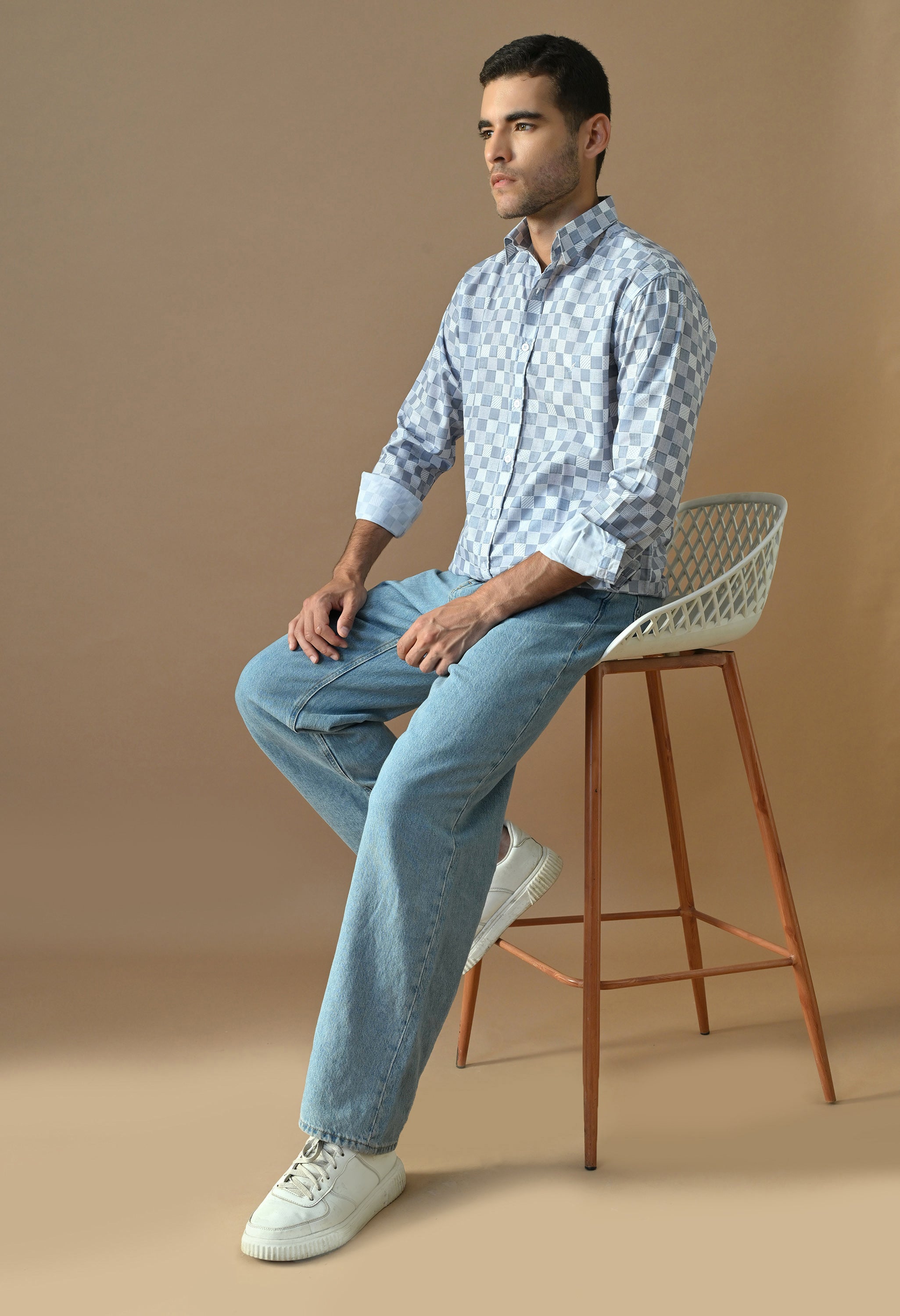 Blue Pixel Checkerboard Shirt