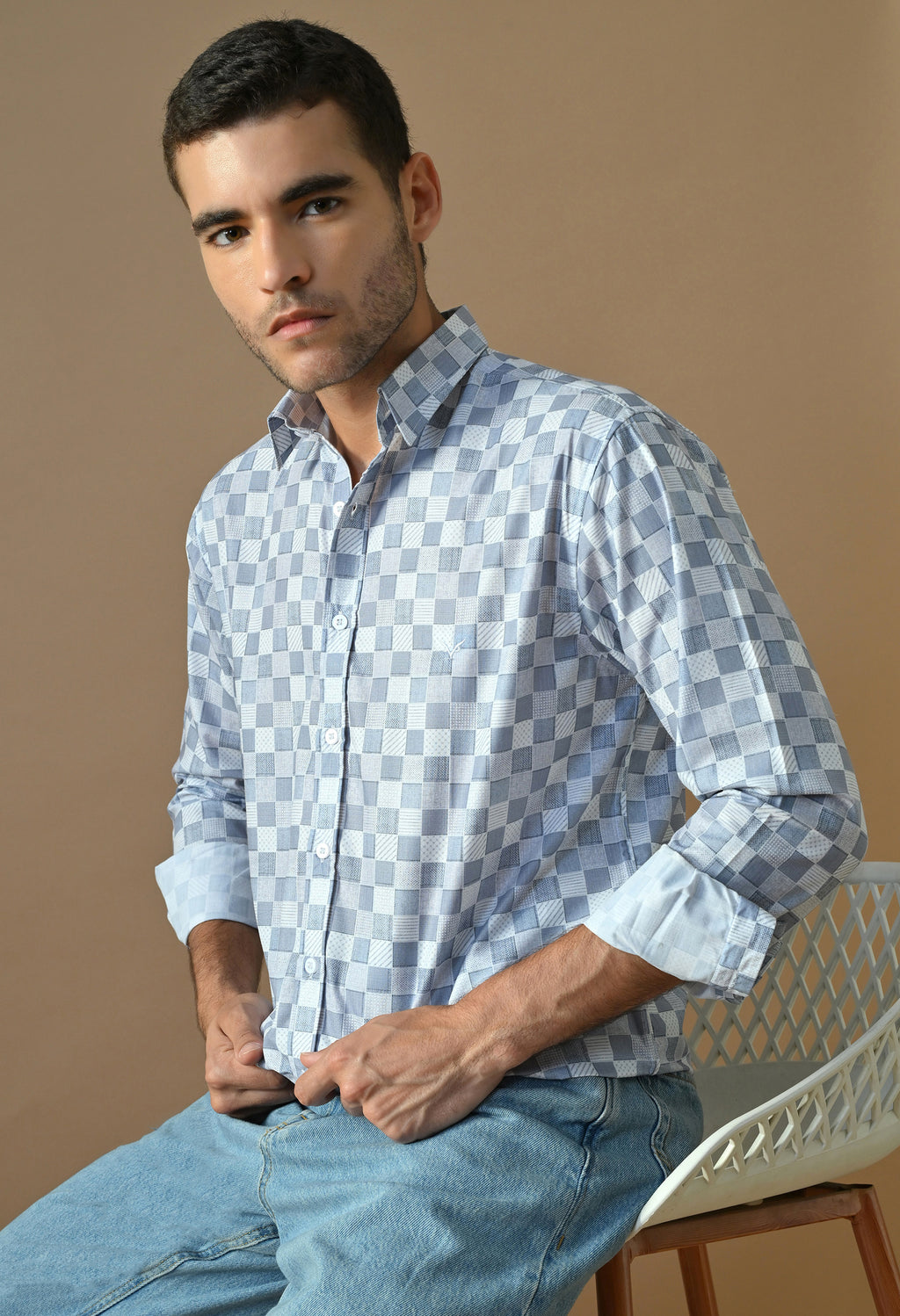 Blue Pixel Checkerboard Shirt
